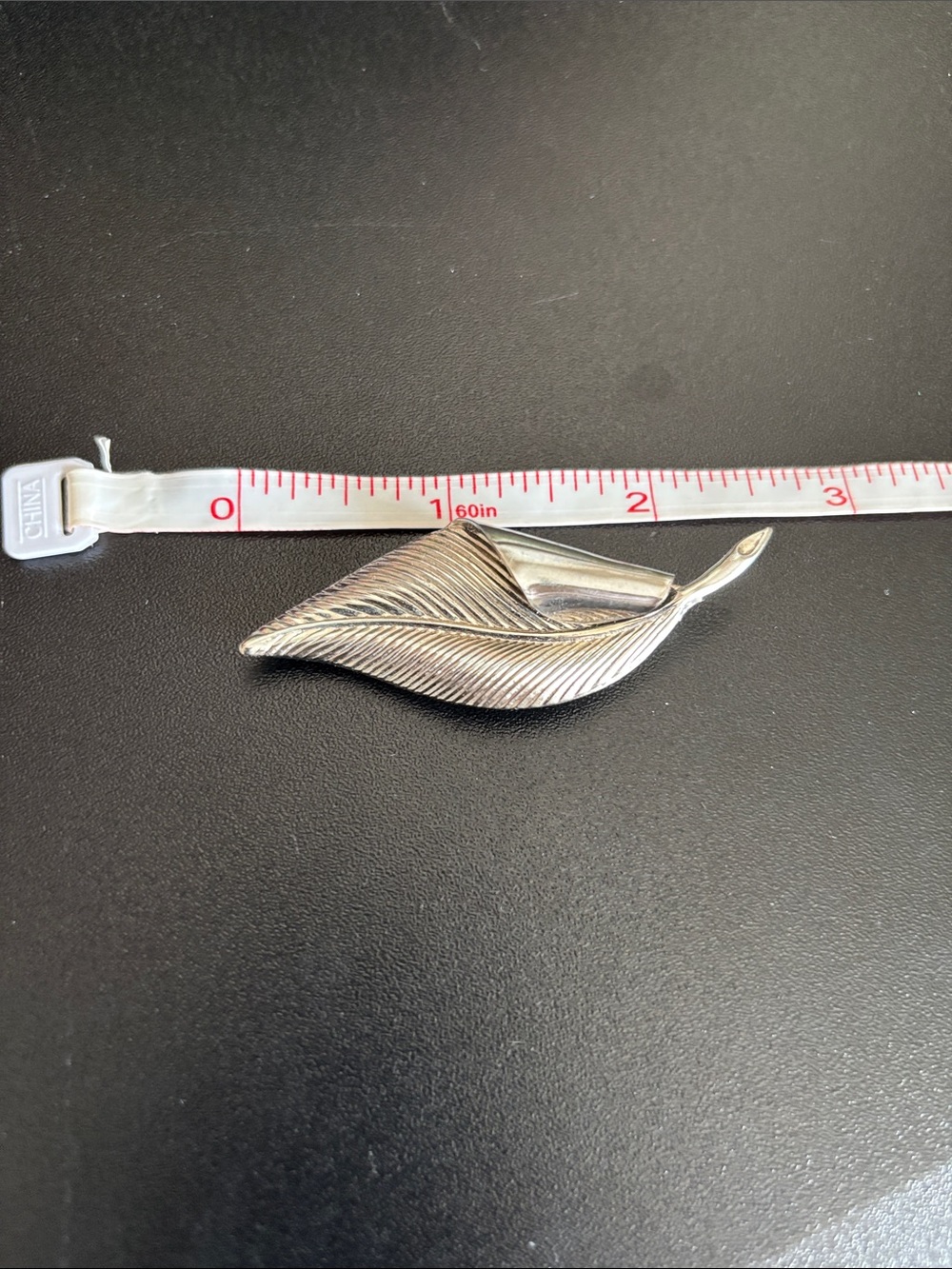 Silver Leaf Brooch Pin - Textured Metal Leaf Design